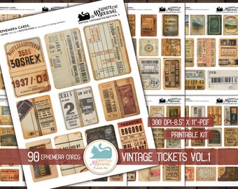 Vintage Ticket Printables | Junk Journal Ephemera Kit | 90 Retro Tickets PDF Vol 1