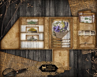 Printable Junk Journal Kit – Apothecary Ephemera Folio, Botanical Herb Labels, Cottagecore Journal Pages