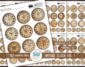 Vintage Clock Face Stickers | Junk Journal Ephemera Kit | Printable Collage Sheets PDF