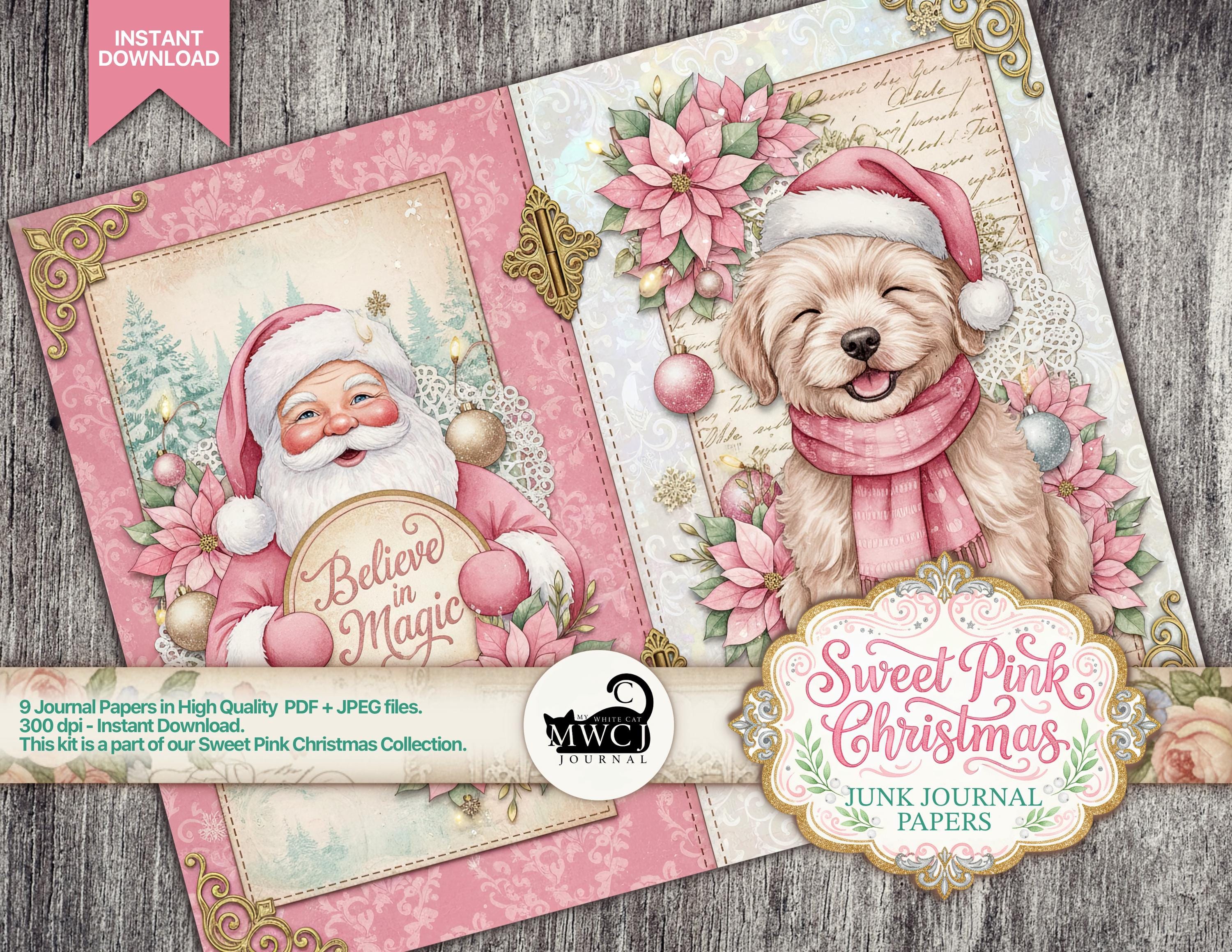 Pink Christmas Junk Journal Kit | Vintage Holiday Printable Pages ...