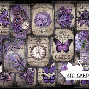 Junk Journal, Purple Card, ATC Card, Ephemera, Amethyst, Printable, Collage Sheets,  Embellishments, Scrapbook, Digital Download
