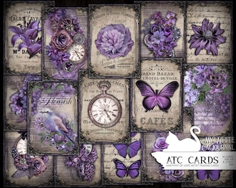 Junk Journal, Purple Card, ATC Card, Ephemera, Amethyst, Printable, Collage Sheets,  Embellishments, Scrapbook, Digital Download