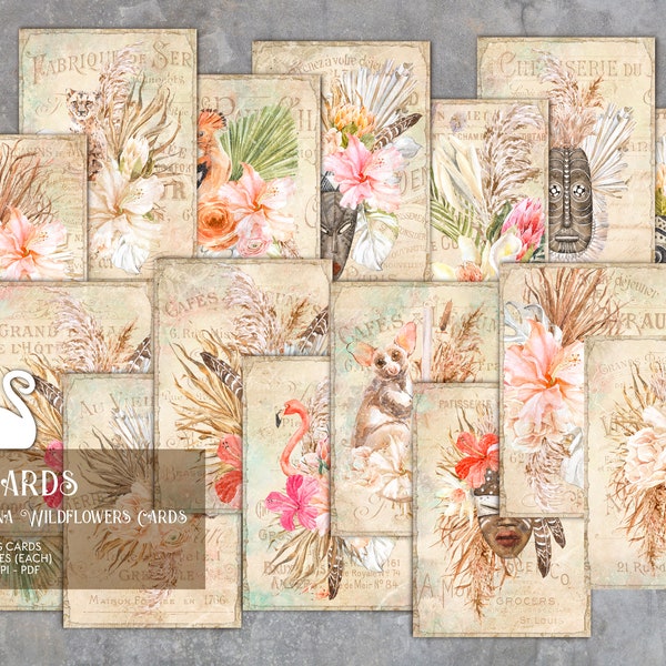 Junk Journal, ATC Card, Savanna Wildflowers, Ephemera, Embellishments, Printable, Card Vintage, Collage Sheets, Scrapbook, Digital Download