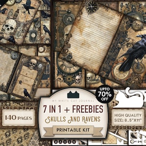 Junk Journal Kit, DELUXE Bundle, Skulls And Ravens, Gothic, Printable, Paper, Card, Embellishments, Grunge, Scrapbook, Digital Download