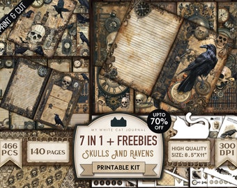 Junk Journal Kit, DELUXE Bundle, Skulls And Ravens, Gothic, Printable, Paper, Card, Embellishments, Grunge, Scrapbook, Digital Download