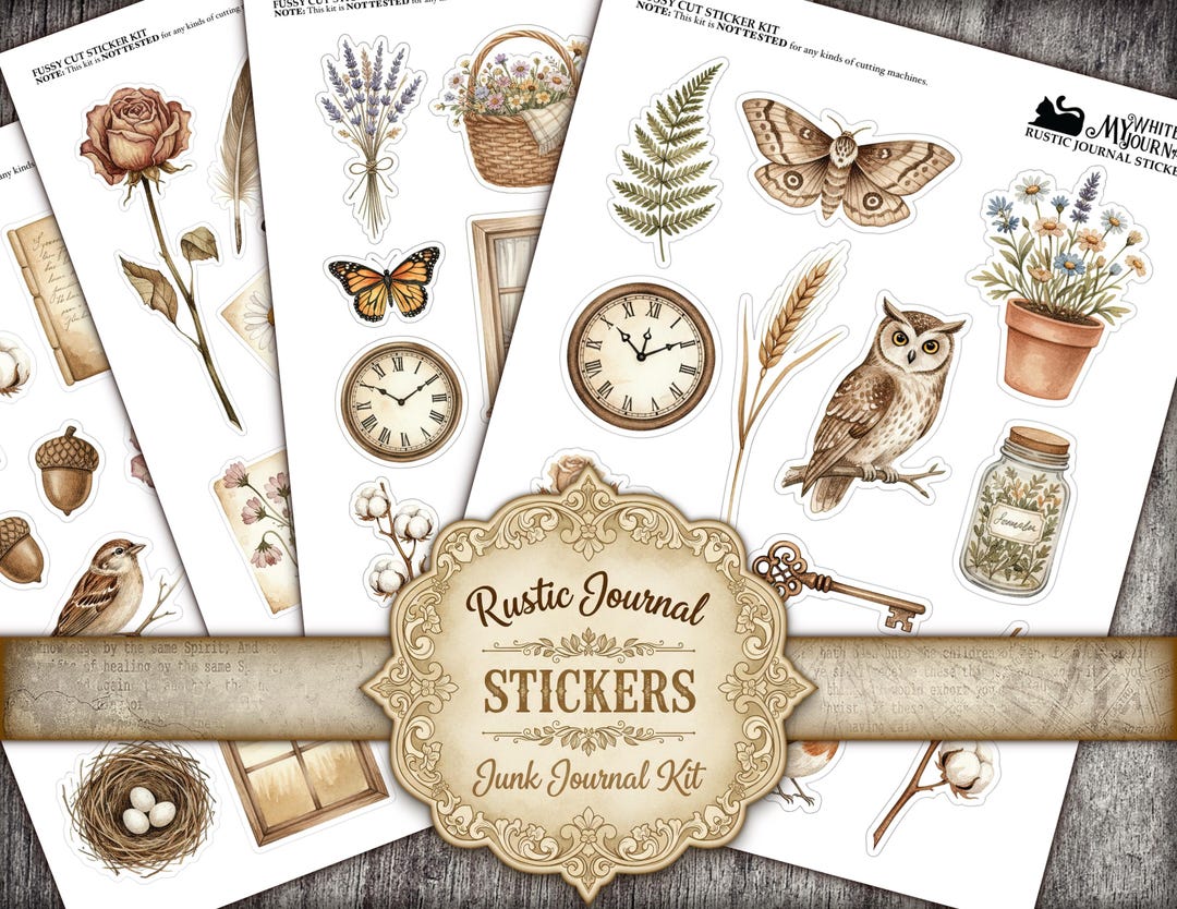 Rustic Journal Stickers | Printable Vintage Ephemera Kit | Junk Journal ...
