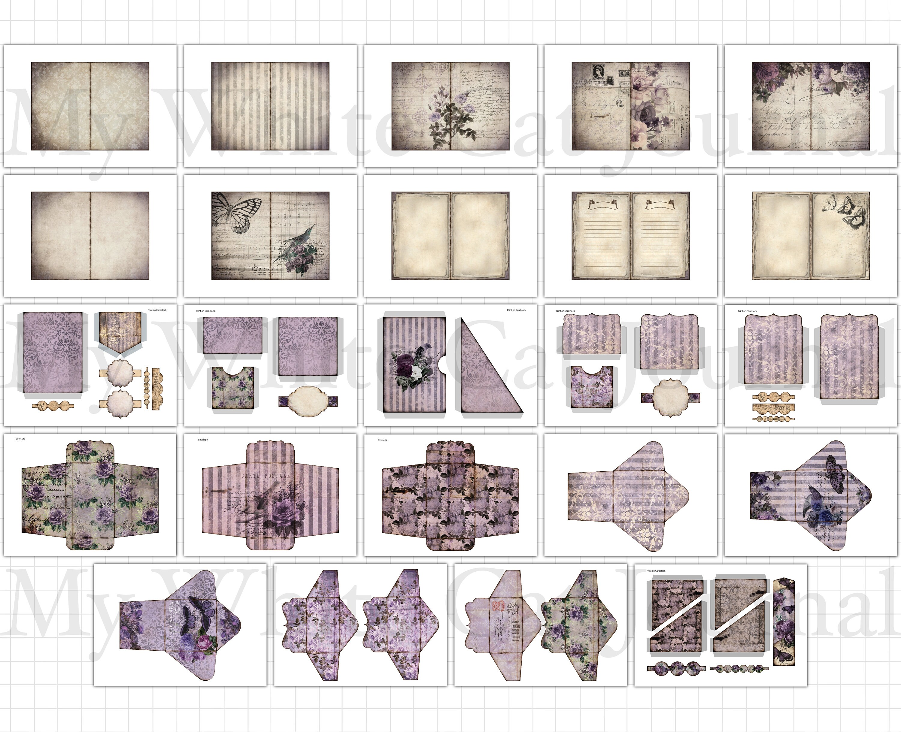 Junk Journal Kit Purple Butterfly Floral Bird Ephemera - Etsy