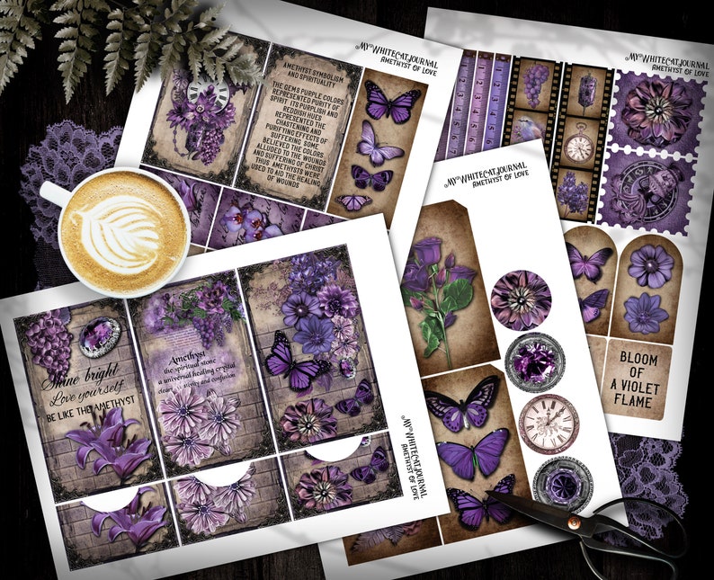 Junk Journal, Purple, Folio, Folding Folio, Trifold, Ephemera, Amethyst, Craft Kit, Printable, Collage Sheets, Scrapbook, Digital Download image 4