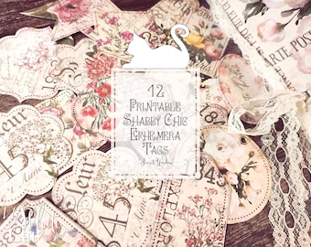 Pink Shabby Chic Junk Journal Tags: Vintage Ephemera (Digital Download)