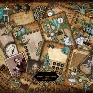 Junk Journal, Steampunk, Printable, Victorian, Collage Sheets, Ephemera, Paper, Junk Journal Kit, Craft Kit, Scrapbook, Digital Download