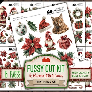200+ Printable Xmas Fussy Cuts, A Warm Christmas, Ephemera Stickers For Journaling, Junk Journal, Scrapbook, Digital Download
