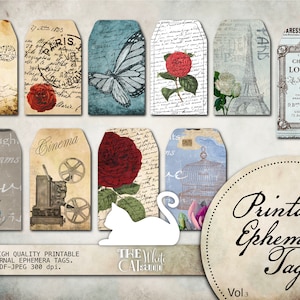 Ephemera Tag, Junk Journal, Ephemera Tags, Card Vintages, Embellishment, Scrapbook, Digital Download