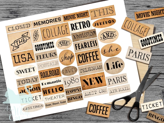 printable word stickers vintage collage sheets sticker etsy ireland