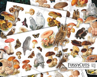 Junk Journal, Fuzzy Cuts, Mushroom, Butterfly, Owl Sticker, Collage Sheets, Ephemera, Embellishments, Printable, Scrapbook, Digital Download