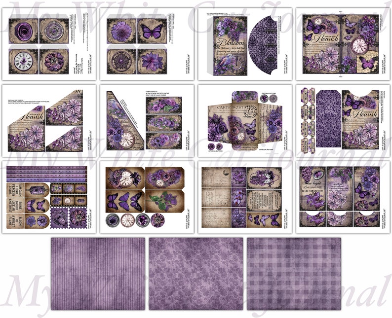 Junk Journal, Purple, Folio, Folding Folio, Trifold, Ephemera, Amethyst, Craft Kit, Printable, Collage Sheets, Scrapbook, Digital Download image 8