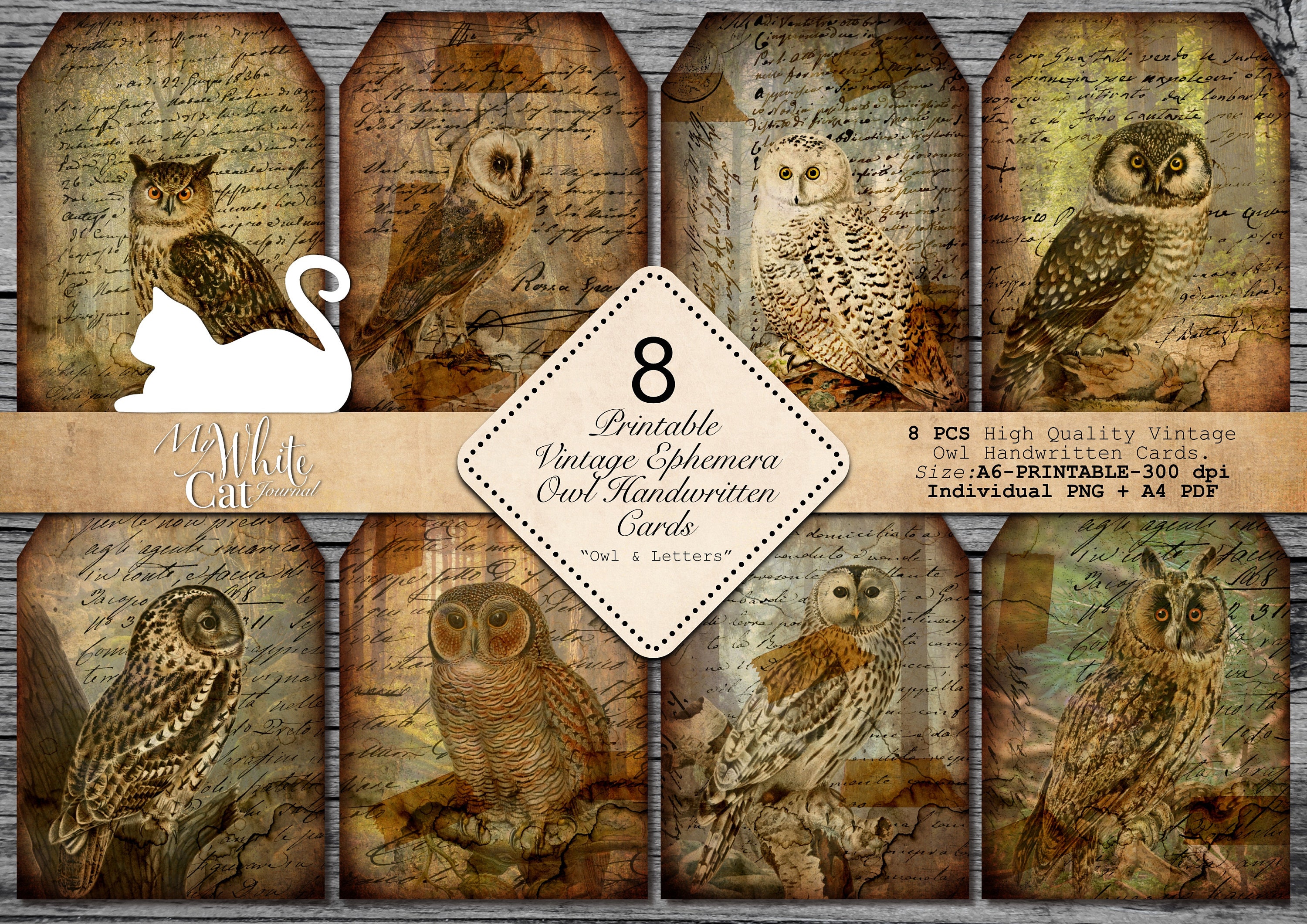 Vintage Owls Printable Vintage Ephemera Owl Cards Etsy