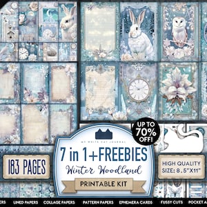 600+ Winter Junk Journal Deluxe Bundle, Winter Woodland, Printable Paper, Card, Sticker, Collages, Ephemera, Scrapbook, Digital Download