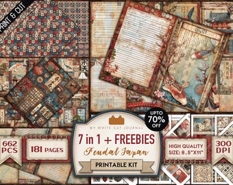 7 in 1, Junk Journal Kit Bundle, Feudal Japan, Japanese