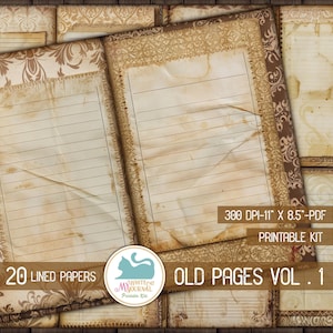Junk Journal Papers, Old Lined Pages, Printable, Aged Paper, Vintage, Ephemera, Floral, Neutral Brown, Scrapbook, Digital Download