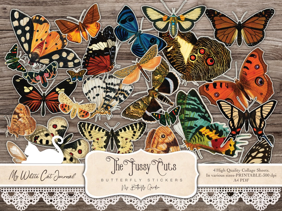Butterfly Junk Journal Stickers | Vintage Moth Ephemera | A4 Printable ...