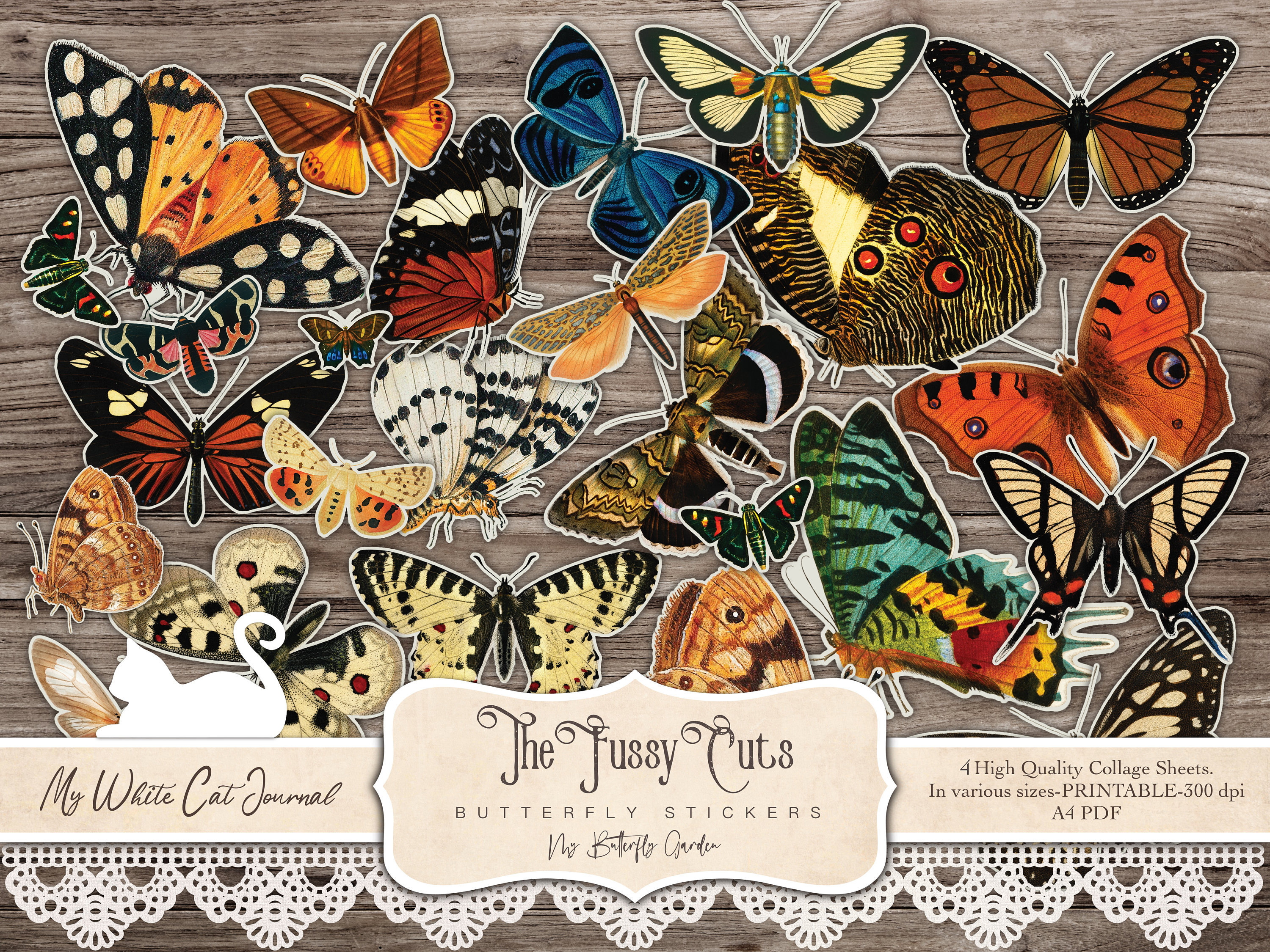 Butterfly Stamp Lot-Larger Postage Stamps Bundle-Butterflies Craft Supplies  Collage Art Scrapbooking Junk Journal Book-Insects-Animals