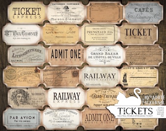 Junk Journal, Neutral Ticket, Printable, Vintage, Ephemera, Collage Sheets, Faux Tickets, Embellishments, Scrapbook, Digital Download
