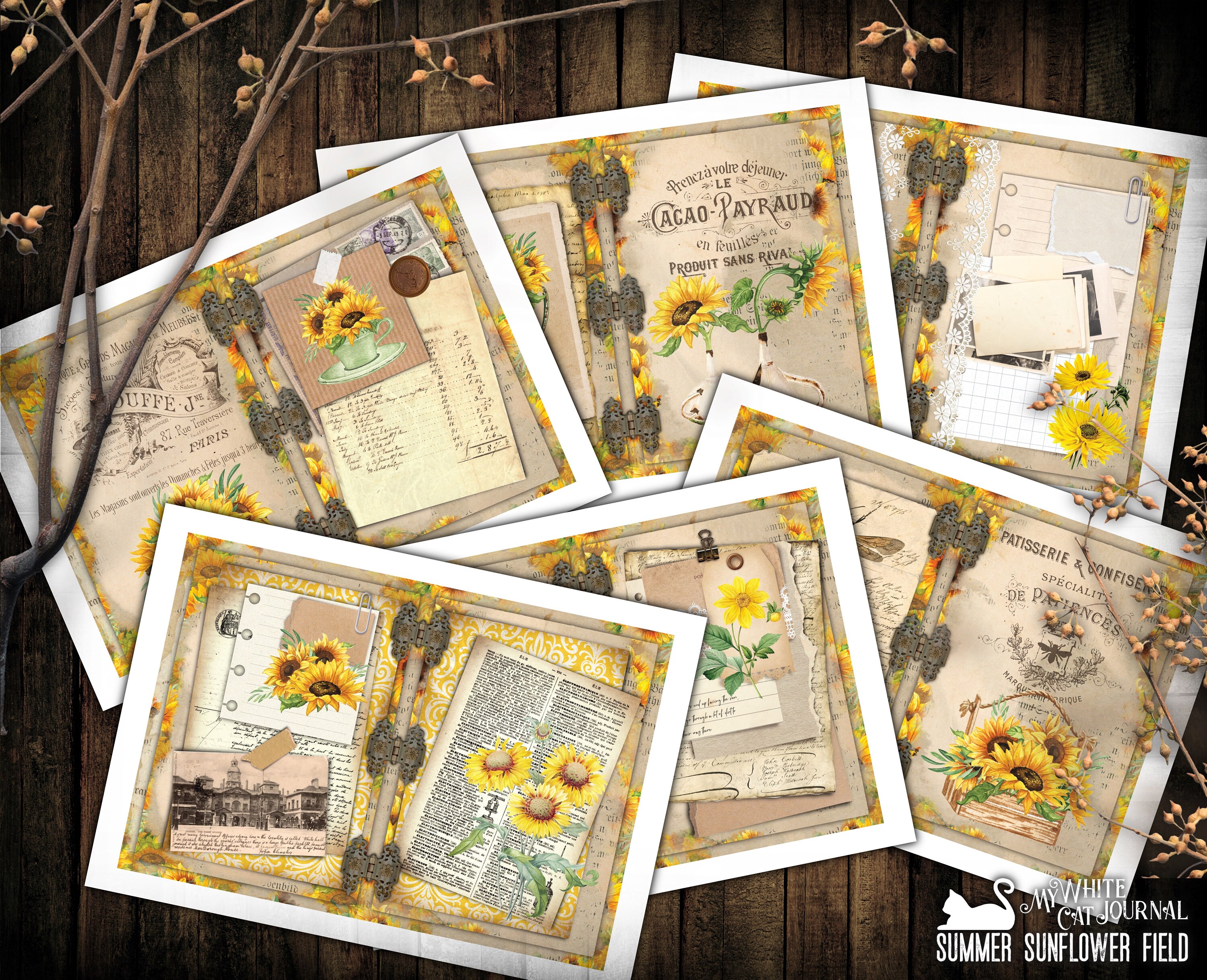 Junk Journal Kit, Sunflower and Bee, Vintage, Ephemera, Craft Kit ...