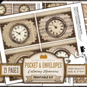 Junk Journal Kit, Pocket, Envelope, Patterns, Rustic, Neutral Brown, Printable, Craft Kit, Ephemera, Scrapbook, Digital Download