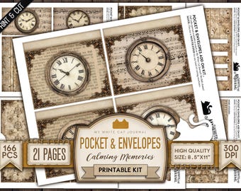 Rustic Pocket & Envelope Junk Journal Kit: Neutral Brown Ephemera (Digital Download)