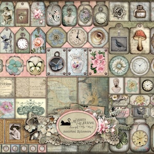Junk Journal, Printable, Victorian, Assorted Ephemera, Collage Sheets, Embellishments, Card, Shabby, Neutral, Scrapbook, Digital Download