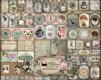 Junk Journal, Printable, Victorian, Assorted Ephemera, Collage Sheets, Embellishments, Card, Shabby, Neutral, Scrapbook, Digital Download