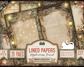 Mysterious Forest Junk Journal Lined Paper: Printable Scrapbook (Digital Download)