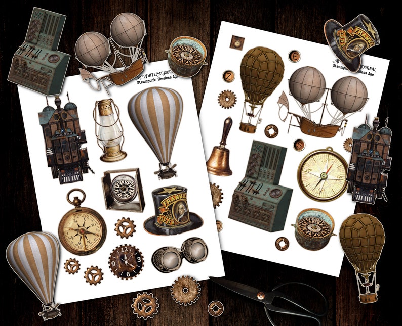 Junk Journal, Steampunk, Fussy Cut, Victorian, Ephemera, Printable, Collage Sheets, Sticker, Embellishments, Scrapbook, Digital Download image 3