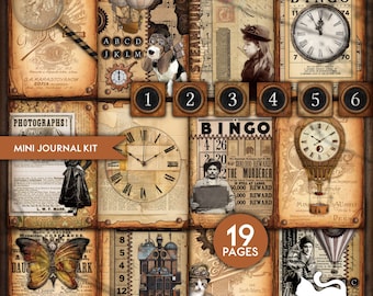 Mini Junk Journal Kit, Steampunk, Timeless Age, Printable, Ephemera, Collage Sheet, Craft Kit, Junk Journal Kit, Scrapbook, Digital Download