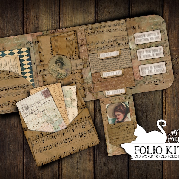 Junk Journal, Faltblatt, Vintage, Ephemera, Trifold Folio, geladener Ordner, druckbar, Bastelset, Scrapbook, Digitaler Download