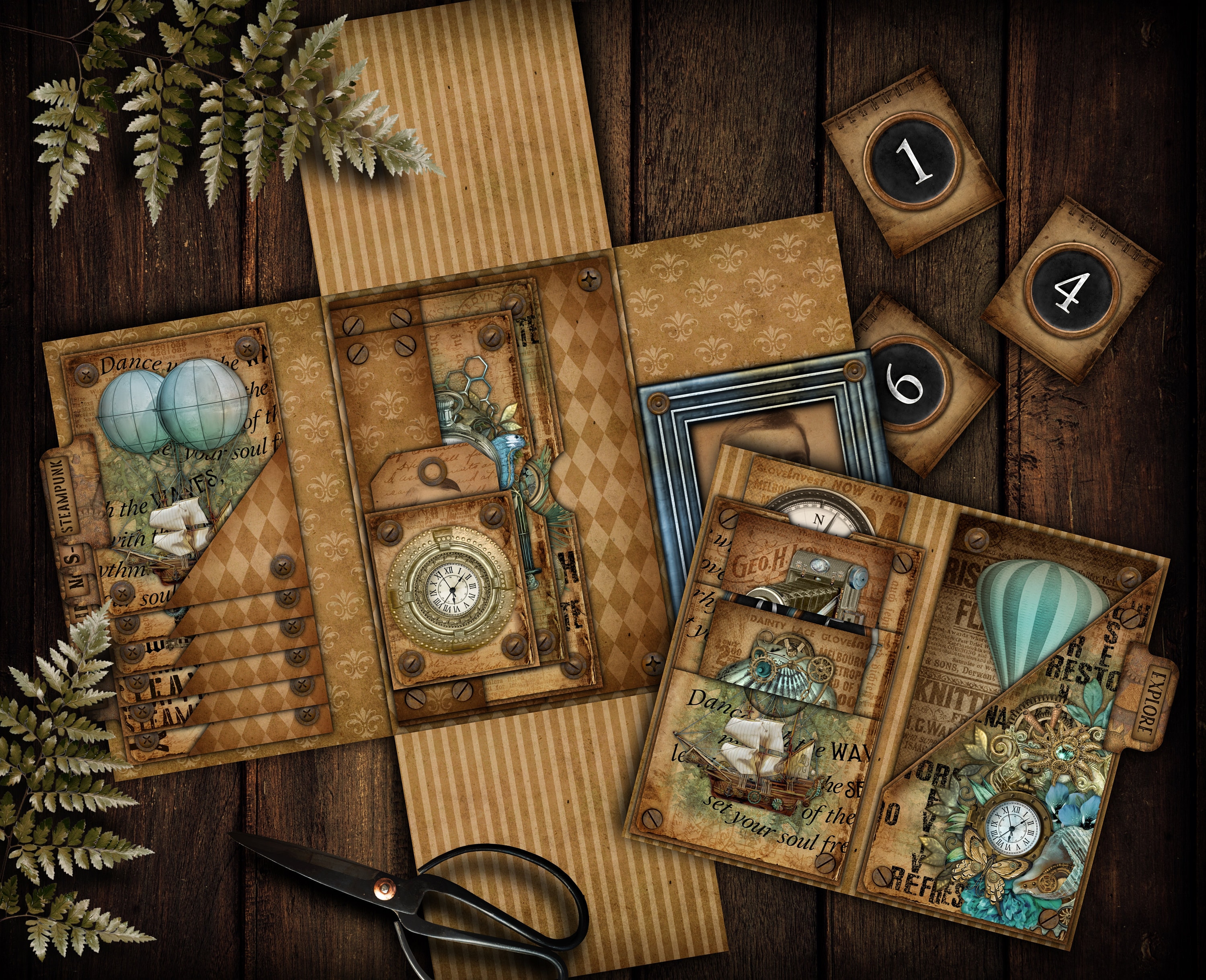 Junk Journal, Steampunk, Folding Folio, Printable, Folio Kit, Collage ...
