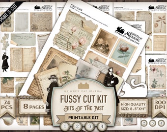 Vintage Junk Journal Ephemera Kit | Printable Stickers | Fussy Cuts | Scrapbook Pages PDF