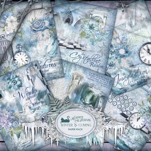 Junk Journal, Winter, Neutral Blue, Paper, Printable, Xmas, Papers, Collage Paper, Decorative, Ephemera, Scrapbook, Digital Download