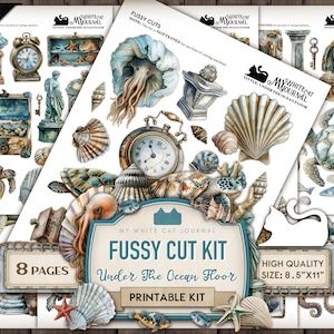 Fussy Cut, Under The Ocean Floor, Junk Journal, Printable, Ephemera, Collage Sheets, Stickers, Embellishments, Scrapbook, Digital Download