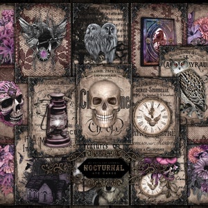 Junk Journal, Nocturnal, Grunge, ATC Card, Printable, Collage Sheets, Embellishments, Scrapbook, Digital Download