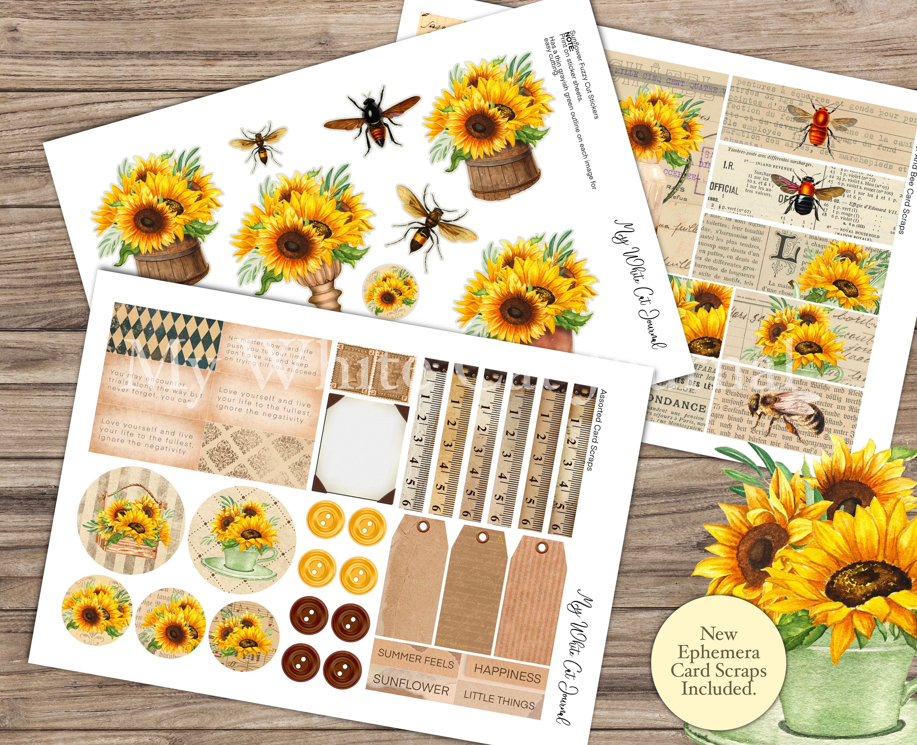 Sunflower Junk Journal Kit – Printable Folding Folio, Vintage Floral ...