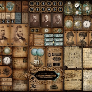 Junk Journal, Steampunk, Assorted Ephemera, Printable, Collage Sheets, Card, Embellishments, Scrapbook, Digital Download