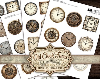 Cadrans d'horloge imprimables | Stickers Horloge Vintage | Kit éphémère pour journal indésirable | Téléchargement numérique