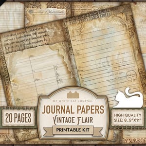 Junk Journal Papers, Vintage Flair, Lined Paper, Printable, Blank Pages, Neutral Brown, Scrapbook, Digital Download