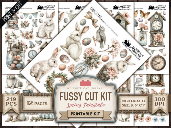 Easter Bunny Ephemera Kit | Vintage Spring Printable Stickers | Junk Journal Pages PDF