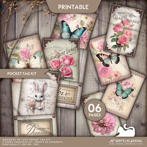 Junk Journal, Pocket Tag, Shabby Pink, Card, Memories Of Love, Ephemera, Neutral Pink, Printable, Embellishment, Scrapbook, Digital Download