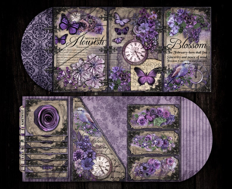 Junk Journal, Purple, Folio, Folding Folio, Trifold, Ephemera, Amethyst, Craft Kit, Printable, Collage Sheets, Scrapbook, Digital Download image 3