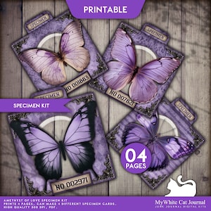 Junk Journal, Specimen Kit, Amethyst, Purple, Printable, Ephemera, Butterfly, Card, Embellishments, Scrapbook, Digital Download