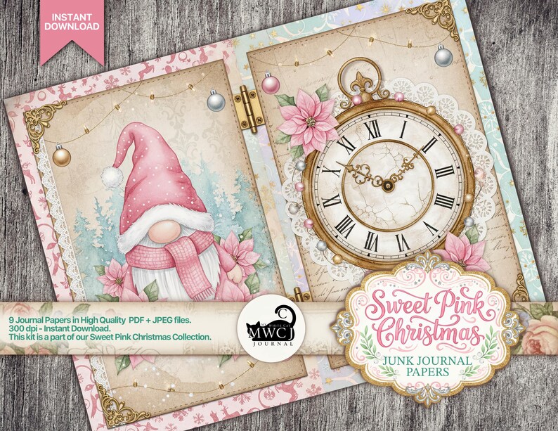 Pink Christmas Junk Journal Kit | Vintage Holiday Printable Pages ...