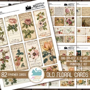 Junk Journal, Old Floral, Ephemera, Cards, Printable, Tags, Collage Sheets, Vintage Flower Cards, Journaling, Scrapbooking, Digital Kit